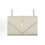 SAINT LAURENT YSL ENVELOPE Versatile Gold Logo chain quilted envelope bag Crossbody single-shoulder bag, small size for women, white